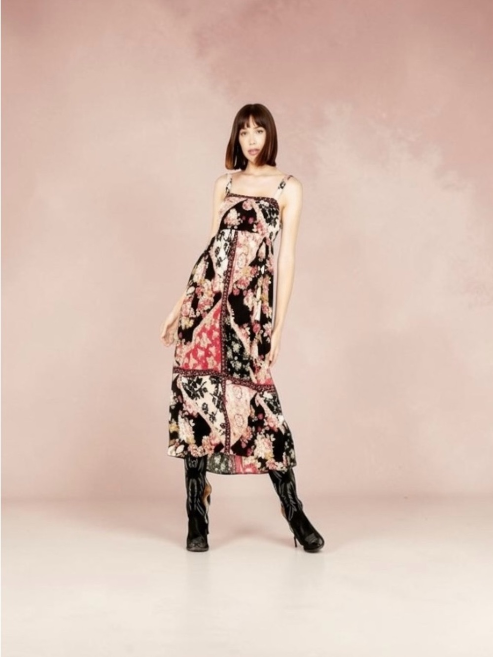 Collective Anthem of the Sun Patchwork‎ Floral Print Sleeveless Midi Dress M